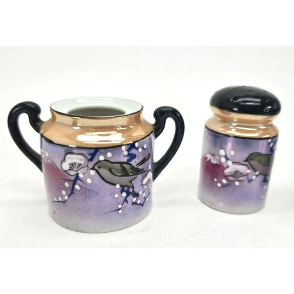 Vintage Japanese Lusterware Condiment Set With Bird Flower Mt Fuji Design je159 - Picture 8 of 9